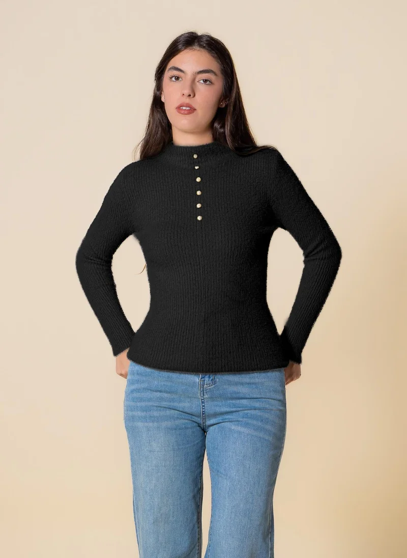 SHAPES DETAILED KNIT HIGH NECK TOP